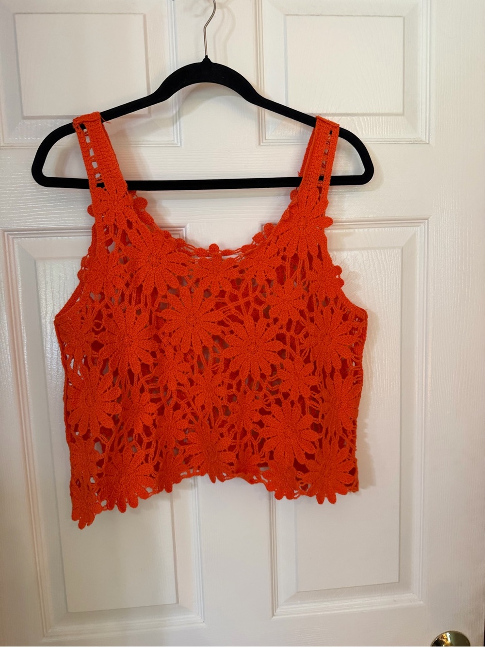 Crochet Floral Tank Top — Vibrant Orange